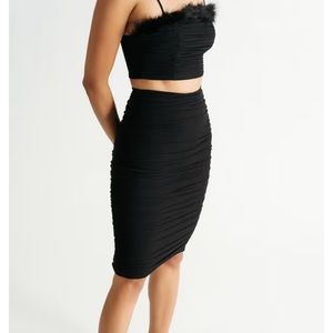 Sexy black rouched pencil skirt
